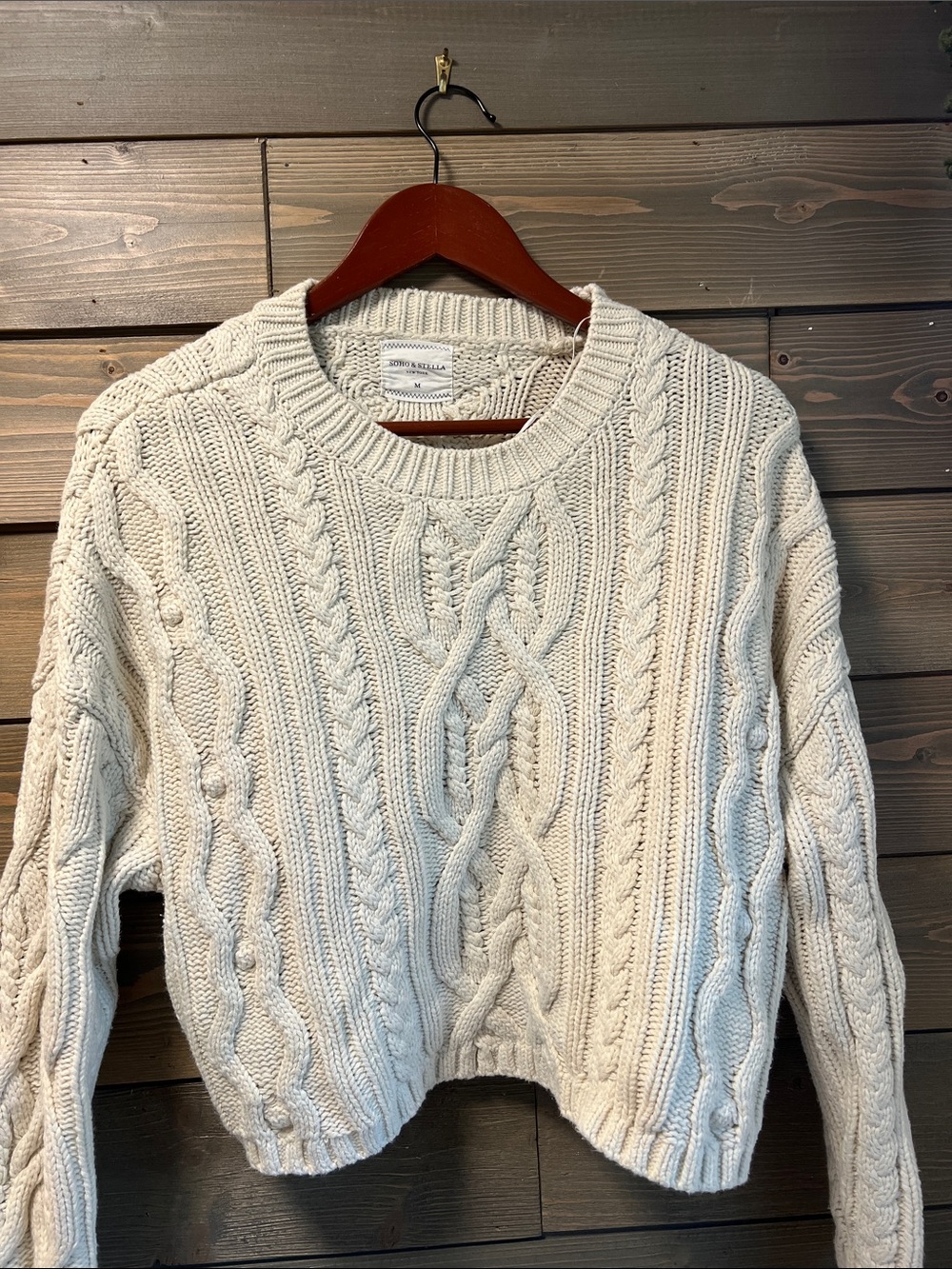 Women's Cream Cable Crewneck Sweater by Soho and Stella M